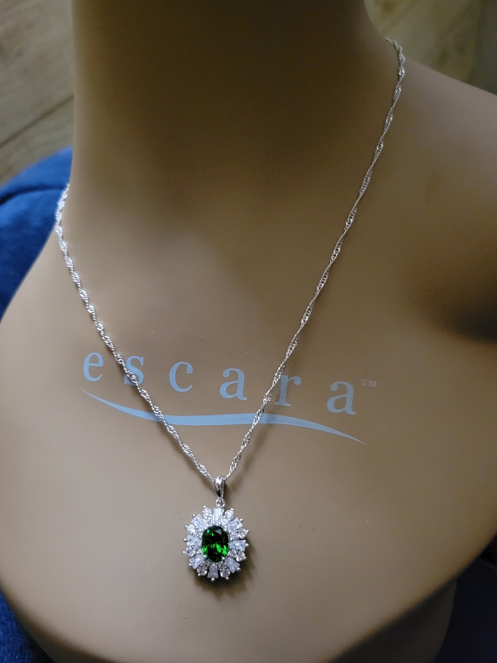 Gold Coast Platinum Plated Green Stone Starburst Pendant Necklace